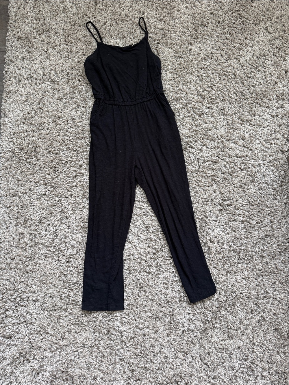 Old Navy Black Sleeveless Spaghetti-Strap Straight Leg Crop Jumpsuit